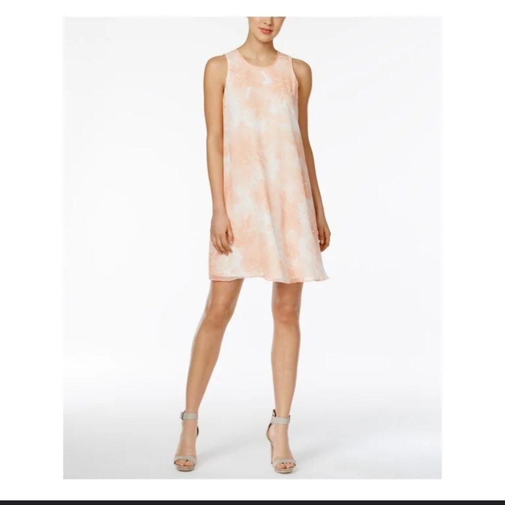 Calvin Klein peach ivory trapeze Flowy chiffon dress Sz‎ 10